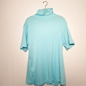 Only Necessities Womens Top Light Blue Ribbed Turtleneck Short Sleeve Vintage 1X
